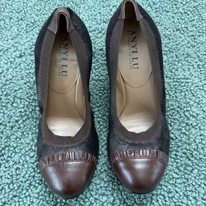 Anyi Lu Dark Brown and Black Heels